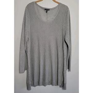 EILEEN FISHER Sweater XL Linen Viscose Blend Tunic Long Sleeve Pullover Gray